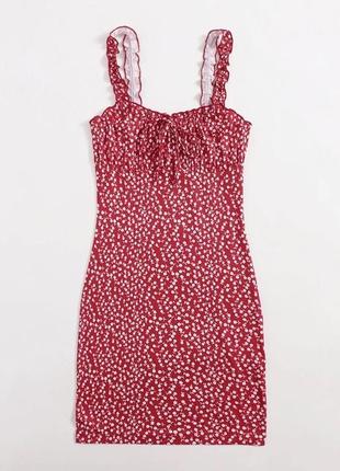 Платье shein красное бордовое в цветах цветочное мини женская летняя весенняя1 фото
