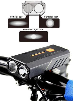 Велосипедний ліхтар bc25pro-2xpe ultra light, power bank, ipx6...