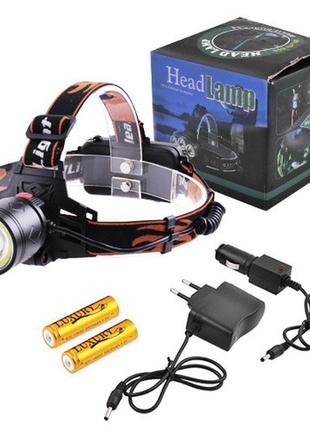 Ліхтар налобний police 8005-t6+cob, зу 220v/12v, 2x18650, sign...