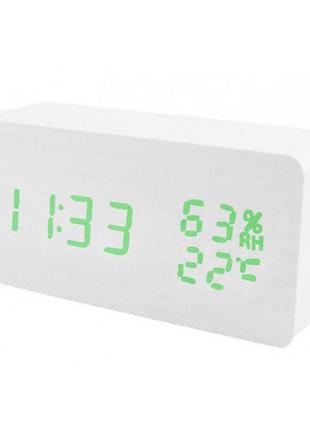 Годинник мережеві vst-862s-4 зелені, (корпус білий) температур...