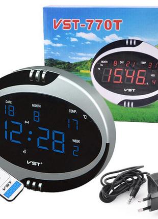 Часы сетевые настенные vst-770т-5 синие, температура, пульт д/...