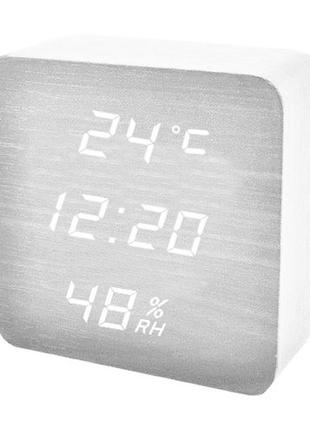 Годинник мережеві vst-872s-6 білі (корпус білий), температура,...