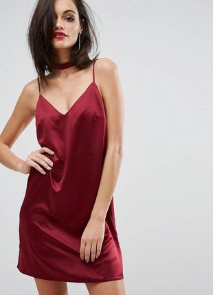 Сукня комбінація lipsy бордова червона на тонких бретелях міні атласна сатинова жіноча