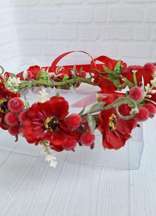 Венчик с красными маками и калиной, венок до вышиванки