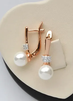 Серьги с жемчужинами комбинированное покрытие (медицинское золото)