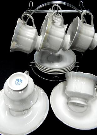 Сервиз / набор чайных чашек ирина "белый поддувка"  коростень фарфор состоит из 12 предметов на 6 персон.