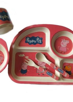 Набор детской посуды из волокна бамбука bamboo fibre kids set свинка пеппа 5 в 1
