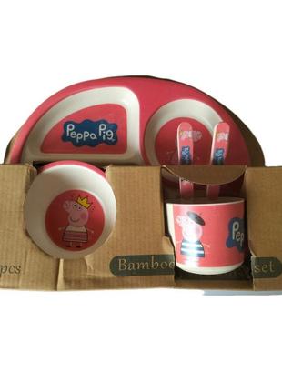 Набор детской посуды из волокна бамбука bamboo fibre kids set свинка пеппа 5 в 1
