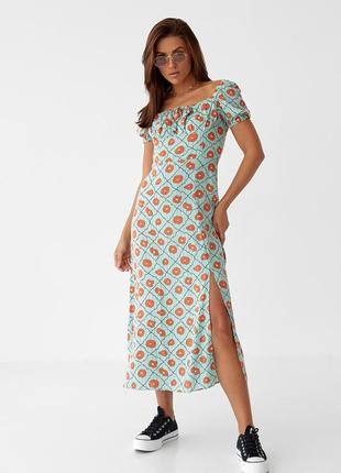 Жіноча сукня довжини міді з куліскою на грудях артикул: 04652 фото