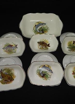 Салатники / набор салатников  прямоугольный "рыбка" коростень фарфор состоит 7 предметов.