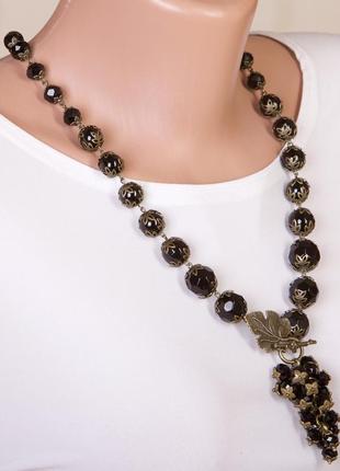 Крафтовое ожерелье из агата и хрусталя2 фото
