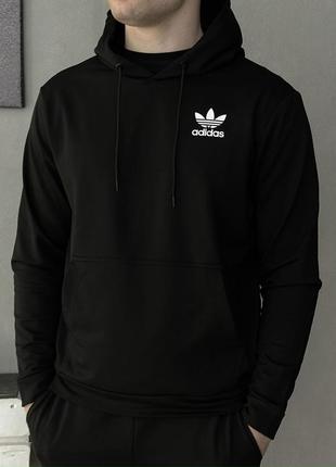 Мужская демисезонная кофта худи черная в стиле adidas (двонитка) высокое качество