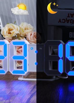 Електронний настільний led годинник із будильником і термометром vst ly 1089 синя підсвітка4 фото