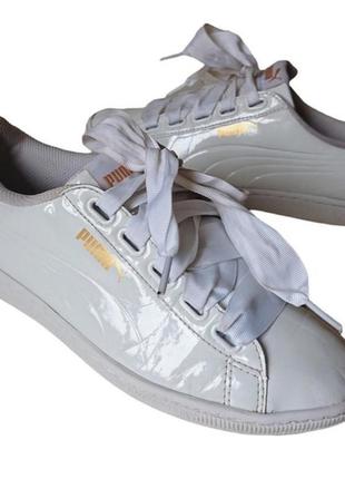 Оригинальные белые лаковые кроссовки кеды puma