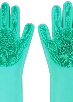 Силиконовые многофункциональные перчатки для мытья и чистки magic silicone gloves magic brush с ворсом  (зелен