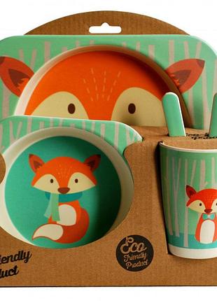 Набор детской посуды из бамбукового волокна elite lux 5 приборов лисичка