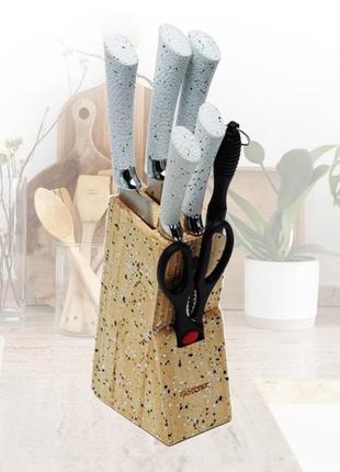 Набір кухонних ножів на 8 предметів з ножицями та підставкою rainberg rb 8806 білі