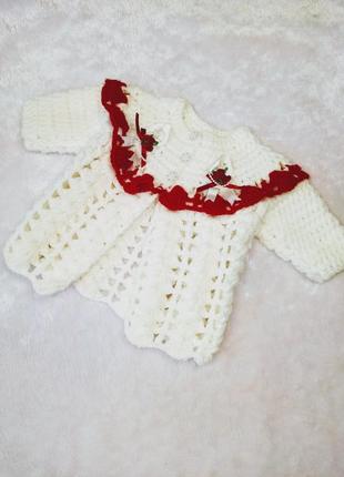 Кардиган накидка кофта праздничная для девочки hand made до 1 года