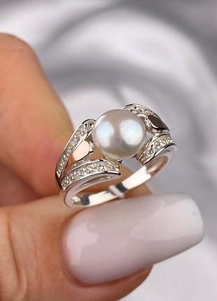 🇺🇦 кольцо срібло 925° золото 375° пластини, вставка куб.цирконії  і натуральні культивовані перли 0334.10