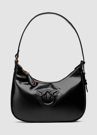 Женская сумка в стиле pinko half moon bag simply black with leather buckle premium.