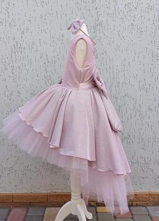 Розовое глиттерное платье, детское платье с шлейфом, выпускное платье из садика, праздничное платье, нарядное платье с глиттера8 фото