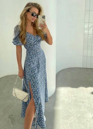 Длинное летнее платье с разрезом в расцветках  рр 42-56