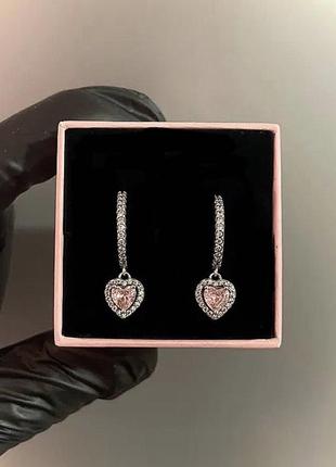 Серебряные серьги pandora розовое сердечко - женские серебряные серьги супер цена!2 фото
