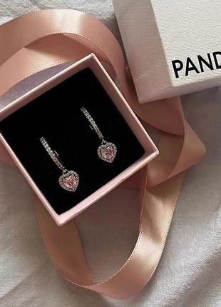 Серебряные серьги pandora розовое сердечко - женские серебряные серьги супер цена!4 фото