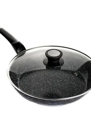 Сковорода з кришкою 20 см темний граніт unique un-5143  ⁇  антипригарна сковорода  ⁇  гранітна сковорода