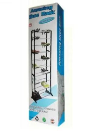 Органайзер для 30 пар взуття 10 полиць amazing shoe rack black чорна3 фото