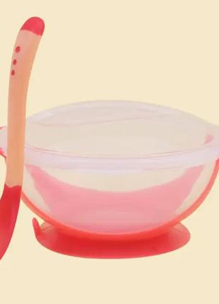 Набір тарілка на присоску з термокладкою червона