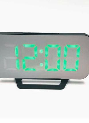 Электронные настольные зеркальные led  часы ds- 3625l  157*90мм черный с зеленым циферблатом