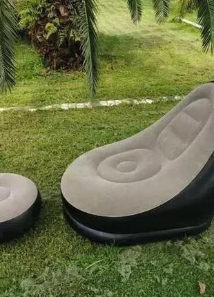 Надувное кресло диван с пуфом для отдыха на дачу air sofa 9233 велюровое покрытие5 фото