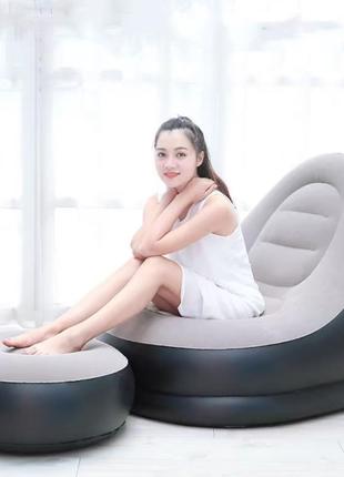 Надувное кресло диван с пуфом для отдыха на дачу air sofa 9233 велюровое покрытие1 фото