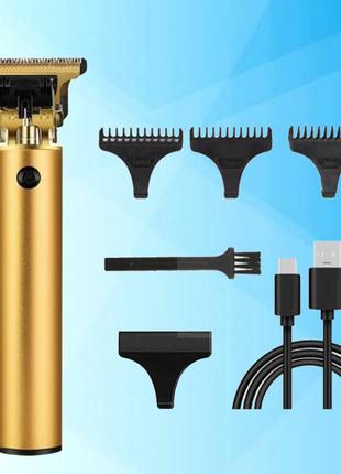 Машинка для стрижки волос аккумуляторная 4 насадки триммер для окантовки clipper vintage t9 золотая