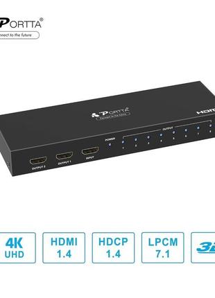Portta hdmi 4k splitter 1x8 hdmi splitter 1 in 8 out amplifier...