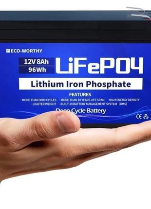Акумулятор eco worthy lifepo4 12v 8ah (96wh), 3000+ циклів