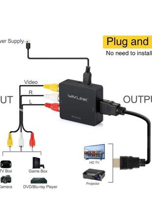 Конвертер wavlink rca в hdmi, 1080p 3rca в hdmi cvbs av композ...3 фото