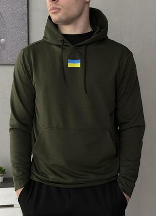 Чоловіча демісезонна кофта худі хакі в стилі прапор україни (двонитка) висока якість