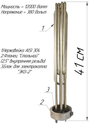 Блок-тен 2,5" 12,0 квт внутрішнє різьблення для електрокотла "еко-2"