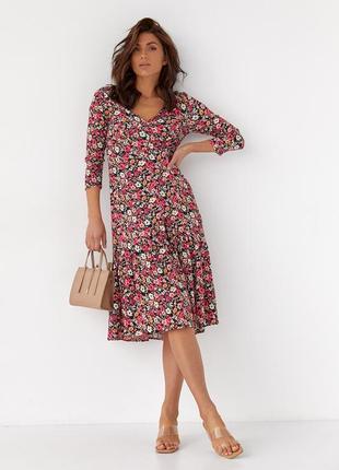 Платье миди с цветочным принтом артикул: 80349
