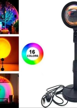 Закатная лампа проекционная sunset lamp led для селфи rgb с пультом sunset светильник ukc f 20