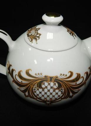 Чайник заварний мальва "прем'єра" коростенський фарфор, ручна робота золото.