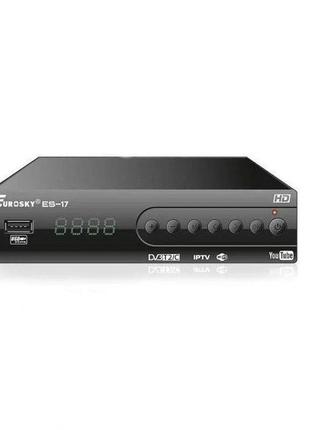Тв-ресивер eurosky es-17 dvb-t2 з функцією запису і перегляду інтернет-каналів wi-fi