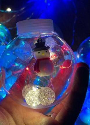 Новорічна гірлянда штора кульки з іграшкою «сніговик» 3м х 1м 10 куль cl-52 m мультиколір5 фото