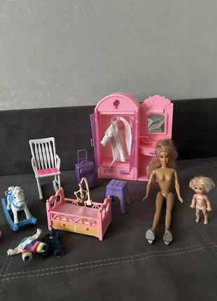 Кукла барби с ребенком и мебелью!1 фото