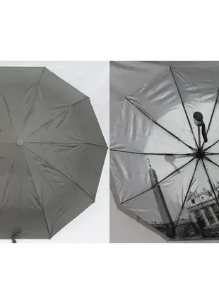 Зонт, парасолька з печаткою малюнка, 10 спиць, карбон, анти-вітер, сірий/беж.,18313