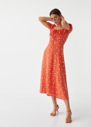 Літня сукня-міді із зав'язками на грудях артикул: 0364 фото