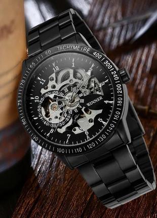Мужские механические металлические противоударные наручные часы winner skeleton4 фото