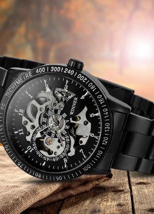 Мужские механические металлические противоударные наручные часы winner skeleton3 фото